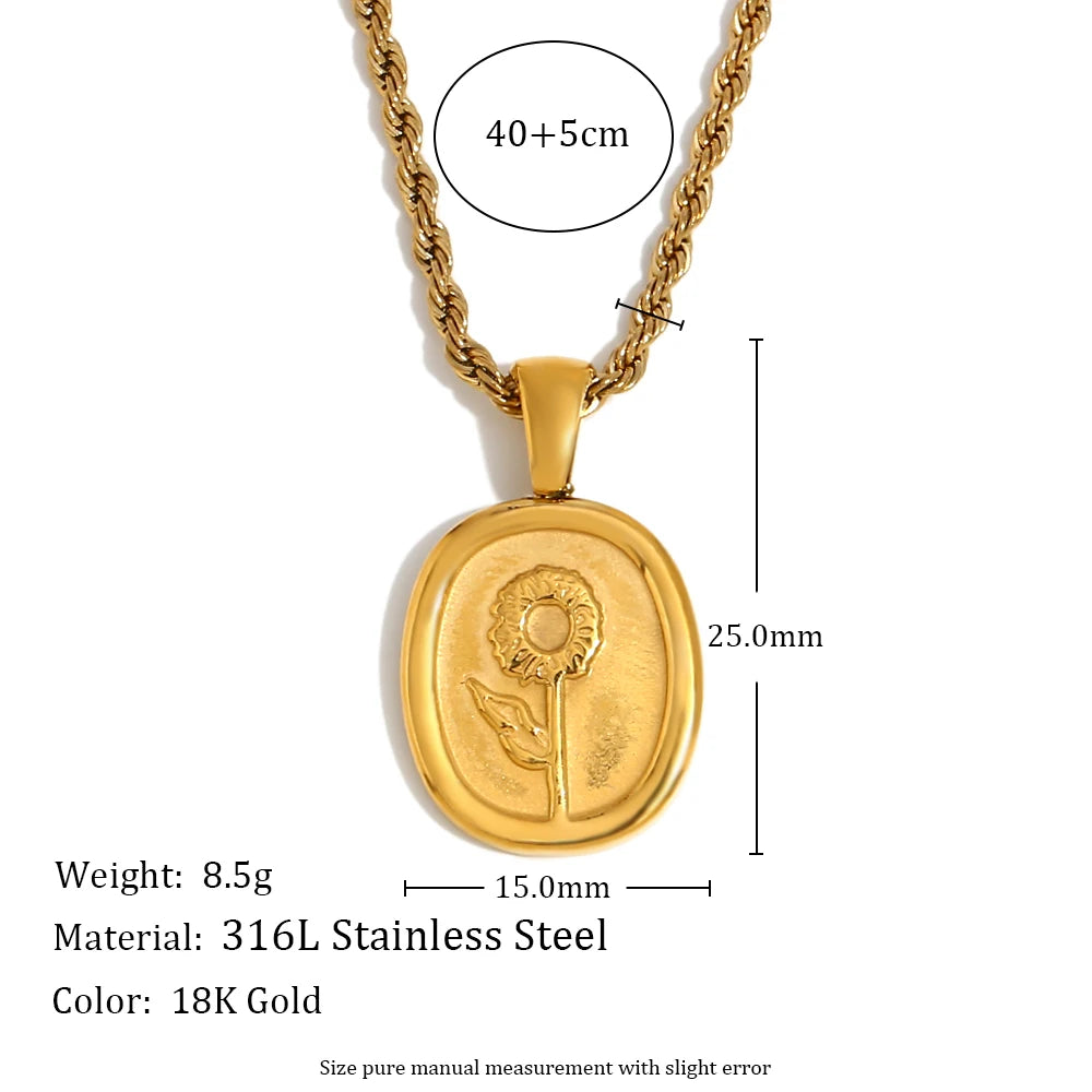 E.B.belle Classic Style Daisy Sunflower Pendant Necklace 18K Gold Plated Stainless Steel Hypoallergenic Women Neck Jewelry