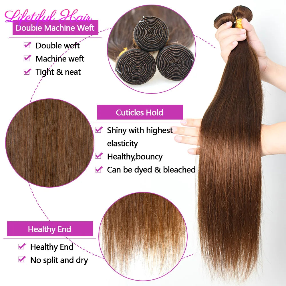 Chocolate Brown Bundles 100% Human Hair Extensions Brazilian Raw Human Hair Bundle Straight Hair Weave Bundles Remy Human Hair