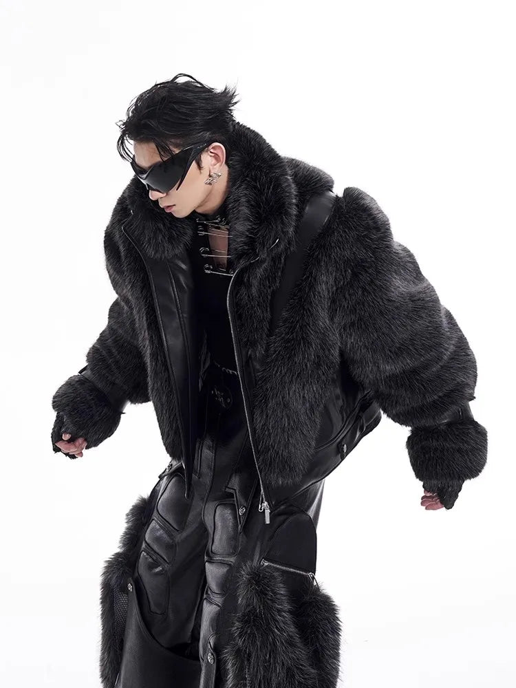 Mauroicardi Autumn Winter Cool Handsome Thick Warm Patchwork Faux Fur Coat Men Luxury Designer Clothes Zip Up Fluffy Jacket 2025