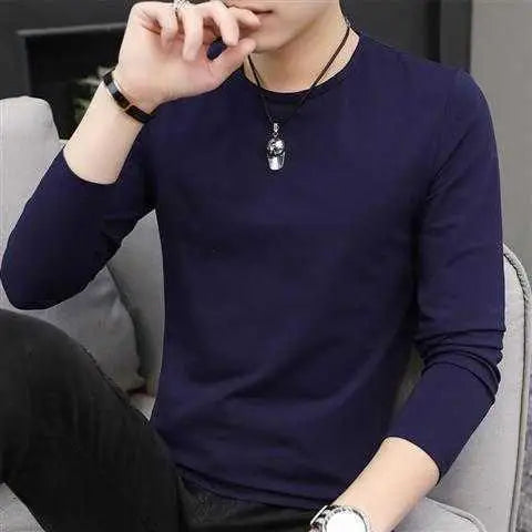 Men's Autumn Winter Ice Silk Long Sleeve T-Shirt Pure Color V-Neck Undershirt White Clothes New Trendy Inner Top Bottoming Shirt