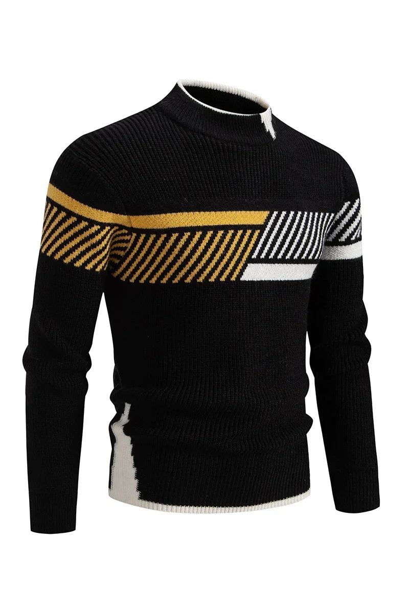 High Quality Men's New Autumn and Winter Casual Warm Color Block Sweater Knit Tops Man Clothes