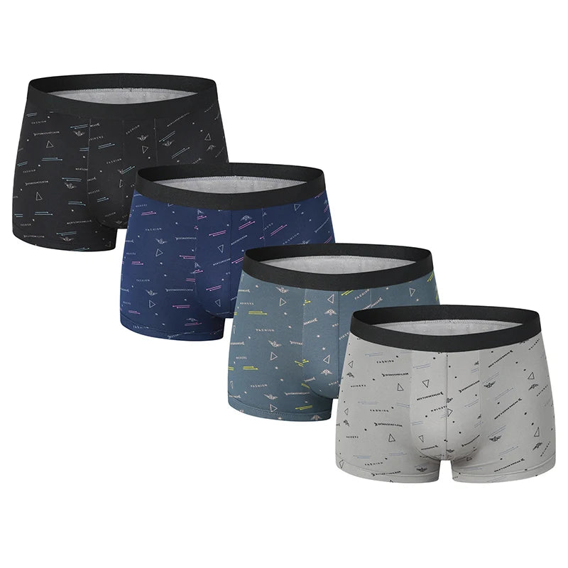 4-piece MEN'S Underwear Comfortable and Fashionable Plus-size Printed Boyshort Maximum 6XL Swimming Trunks for Teenagers.