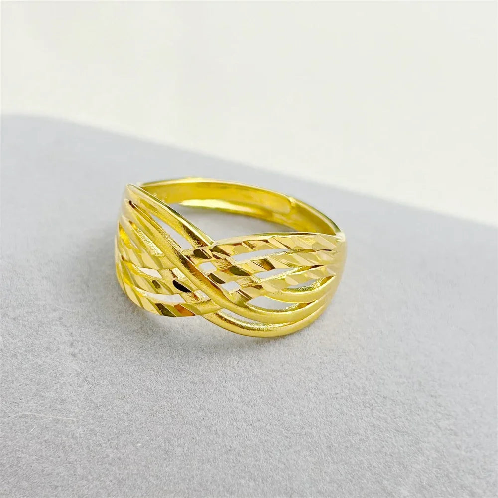 Engagement Rings for Women Lady Gold Plated Cross Lines Finger Ring Adjustable Anillos Wedding Band Jewelry Accessories Bijoux