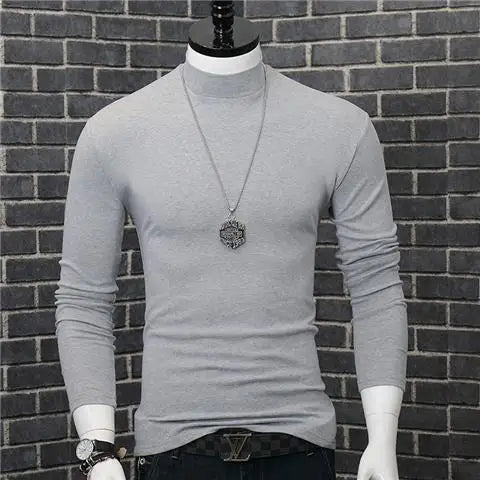 Fashion Men's Autumn Winter T-Shirt Casual Turtleneck High Collar Long Sleeves Solid Color Slim Top Clothes Outerwear Undershirt