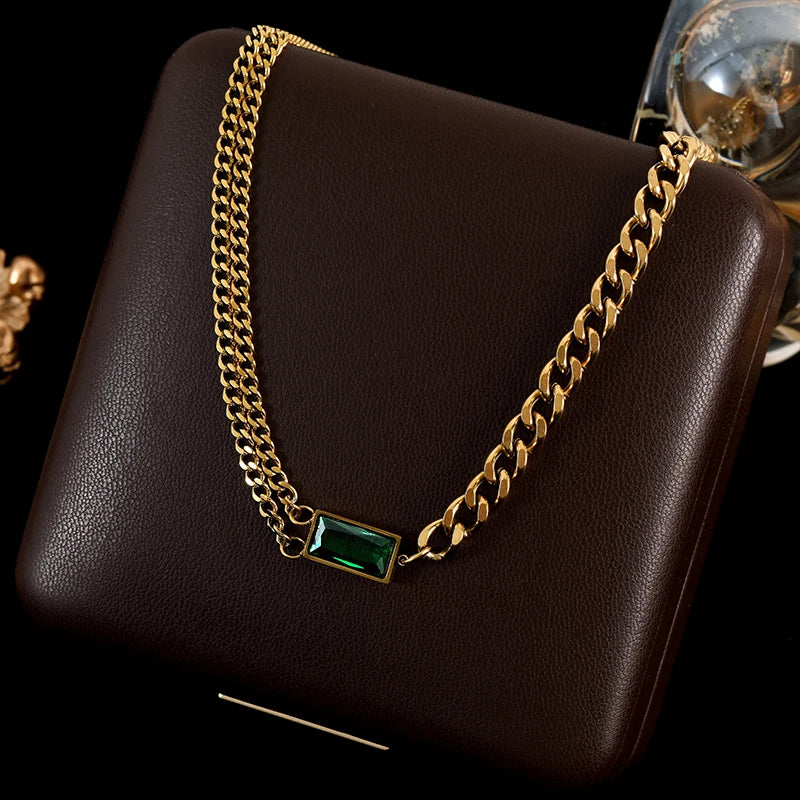 GANEMLY 316L Stainless Steel Black Crystal Necklace For Women Trendy Waterproof Neck Chain 18K Gold Plated Jewelry Femme Gift