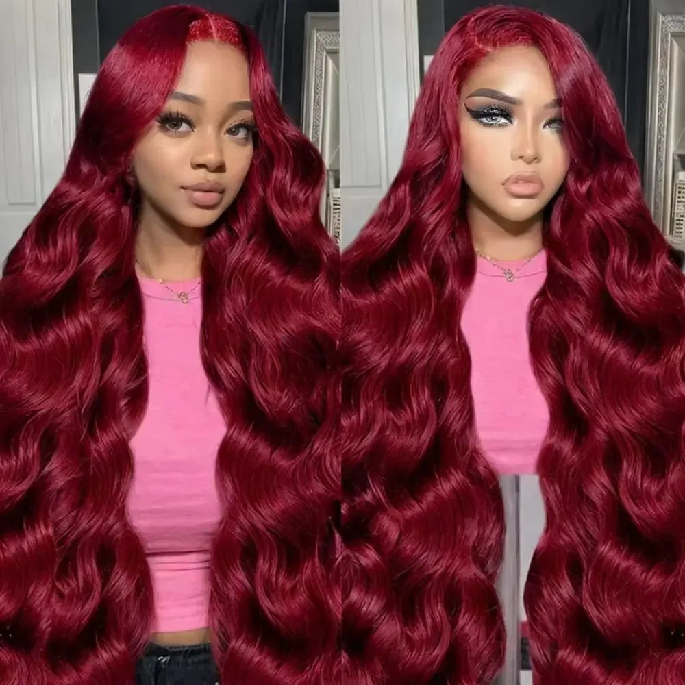 Red Colored 220 Density 99J Burgundy Body Wave Human Hair 13x4 13x6 HD Lace Front Wigs Pre-Plucked Max Hd Lace Wig For Women