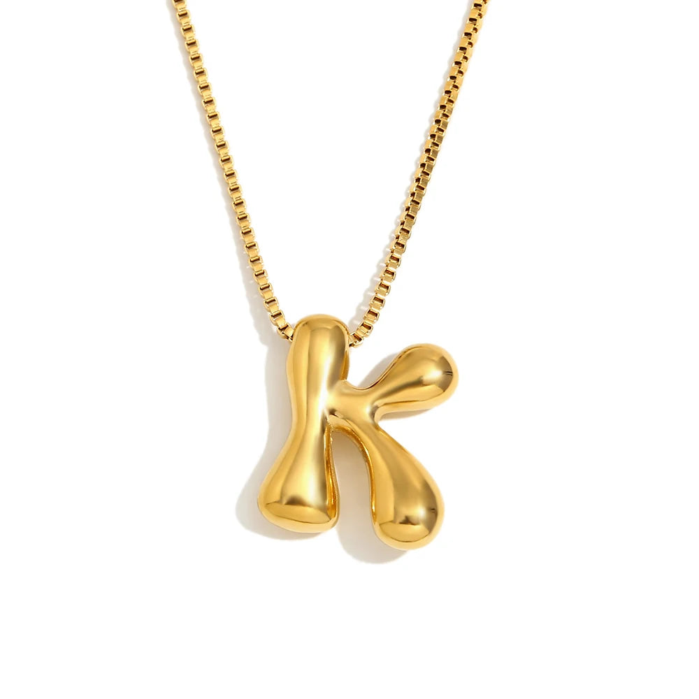 E.B.belle Large Size Bubble 26 Letter Pendant Necklace 18K Gold Plated Hypoallergenic Decoration Alphabet Neck Jewelry