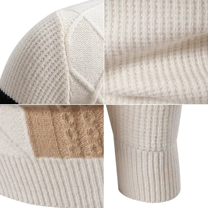 2025 High Quality Men's New Autumn and Winter Casual Warm Color Block Sweater Knit Tops Man Clothes