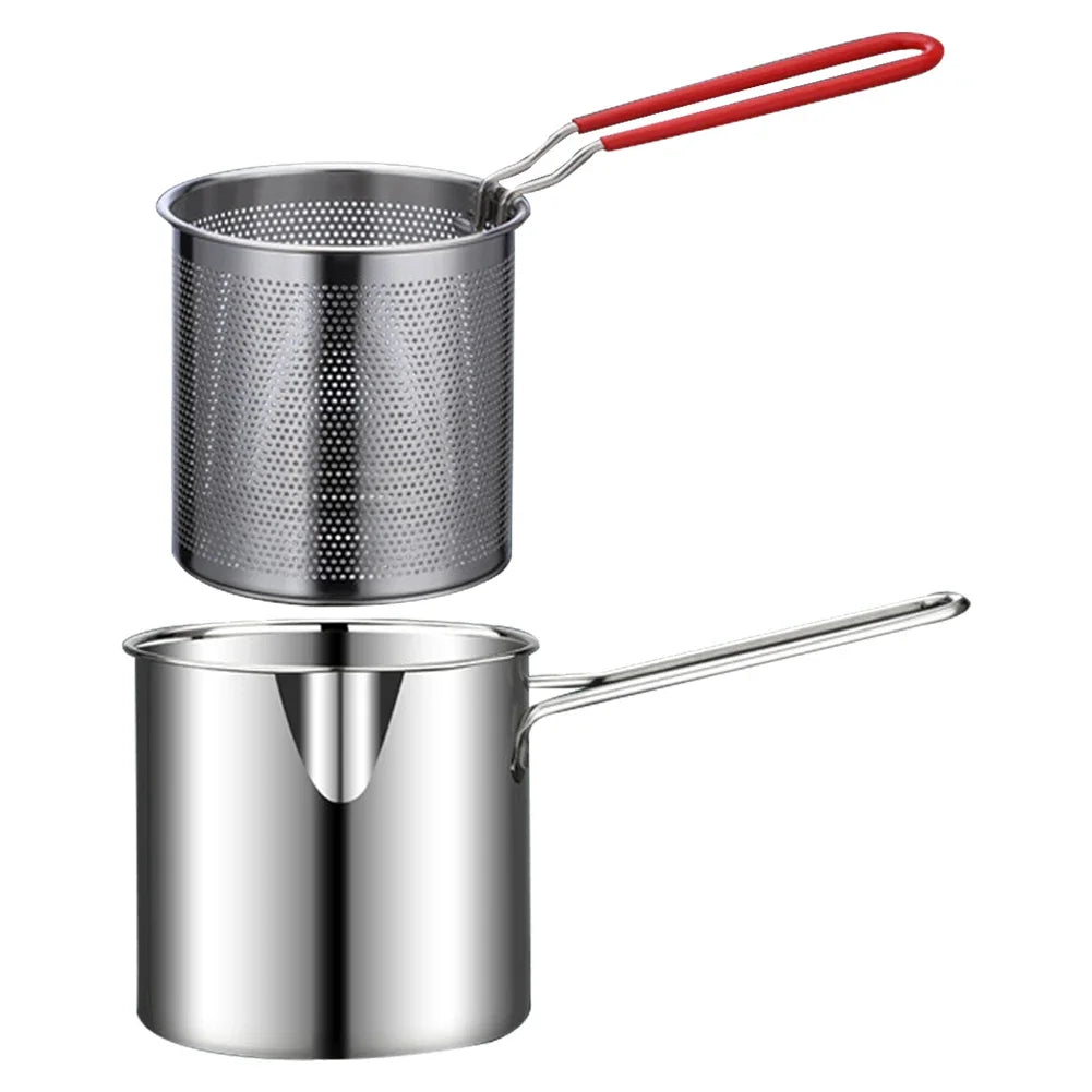 1200ML Chicken Fried Pot with Strainer Basket French Fries Fryer 304 Stainless Steel for French Fries Chicken Fry