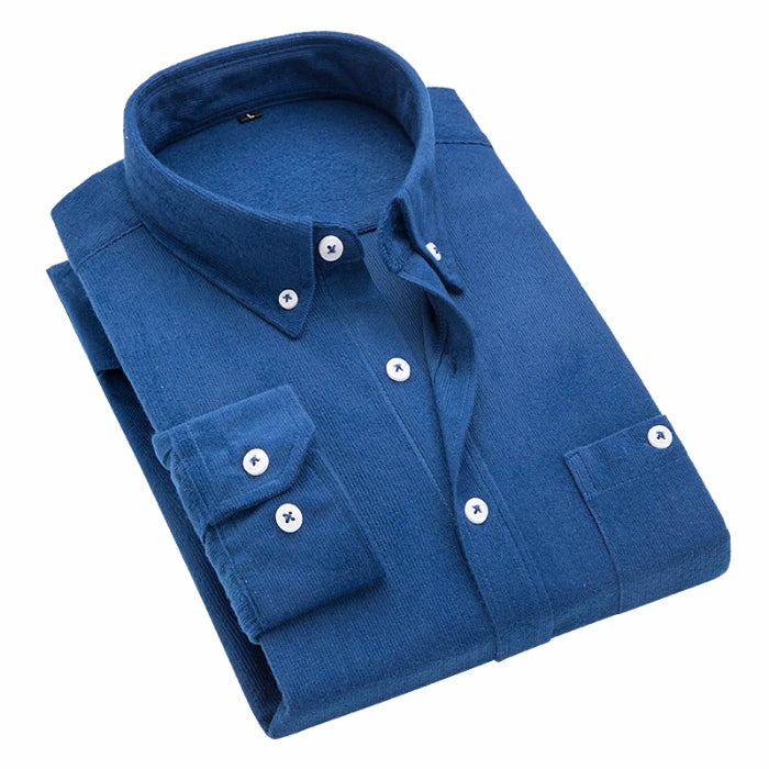 New Multicolor Men Corduroy Shirts Long Sleeve Casual Regular Fit Business Dress Shirts Male Comfortable Pocket Fashion Clothes
