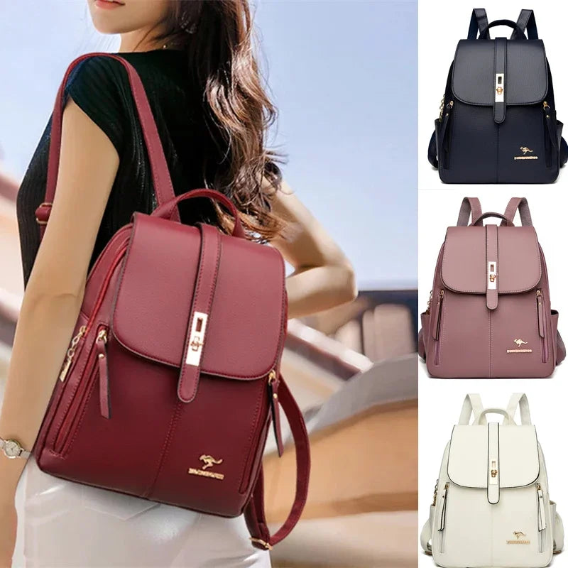 Luxury Women Leather Backpacks for Girls Casual Daypack Black Vintage Backpack School Bags for Girls Rucksack