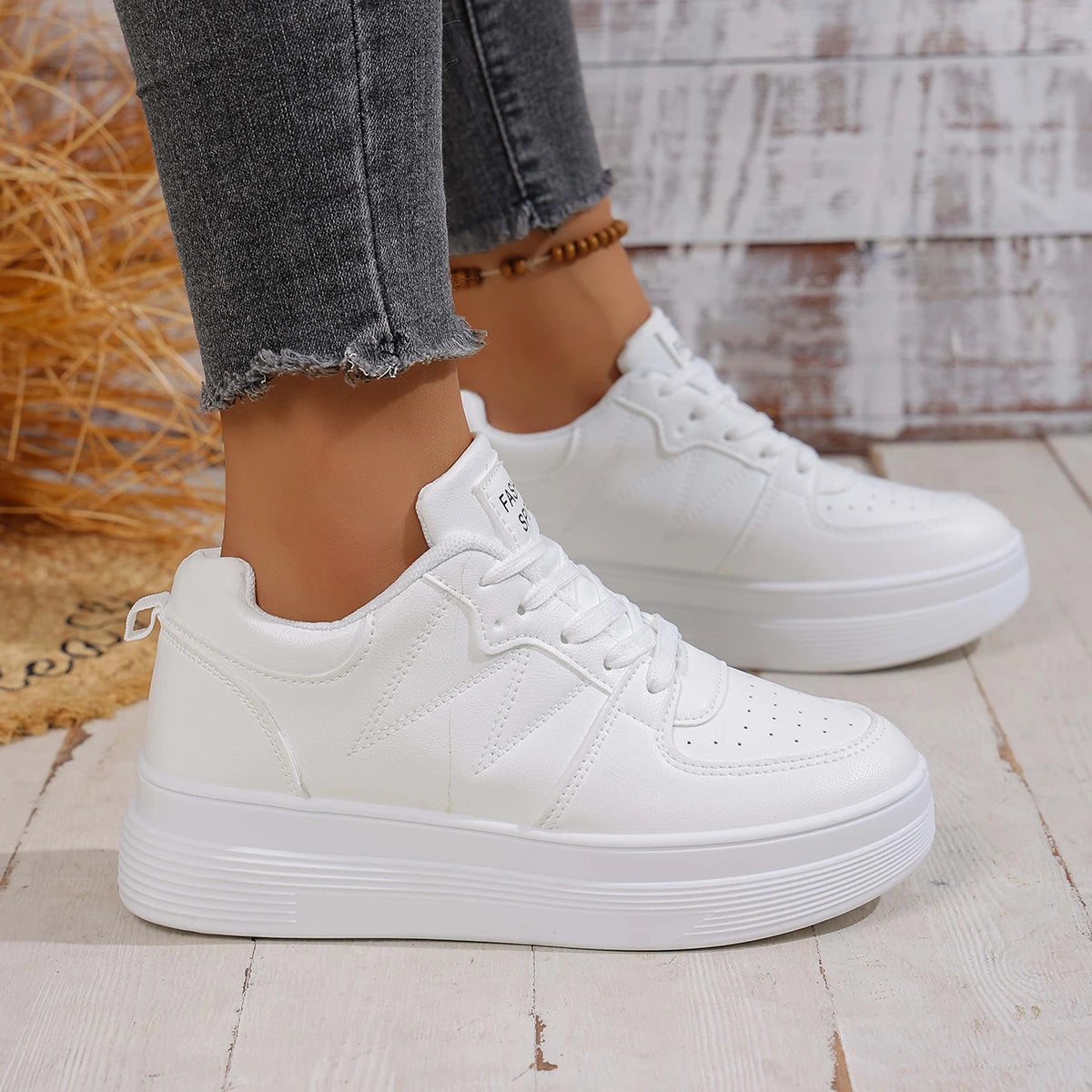 2025 Women Sneakers Casual Low Top PU Leather Sneakers Women Korean Version Shoes Thick Bottom Heightening Sports Shoes Women