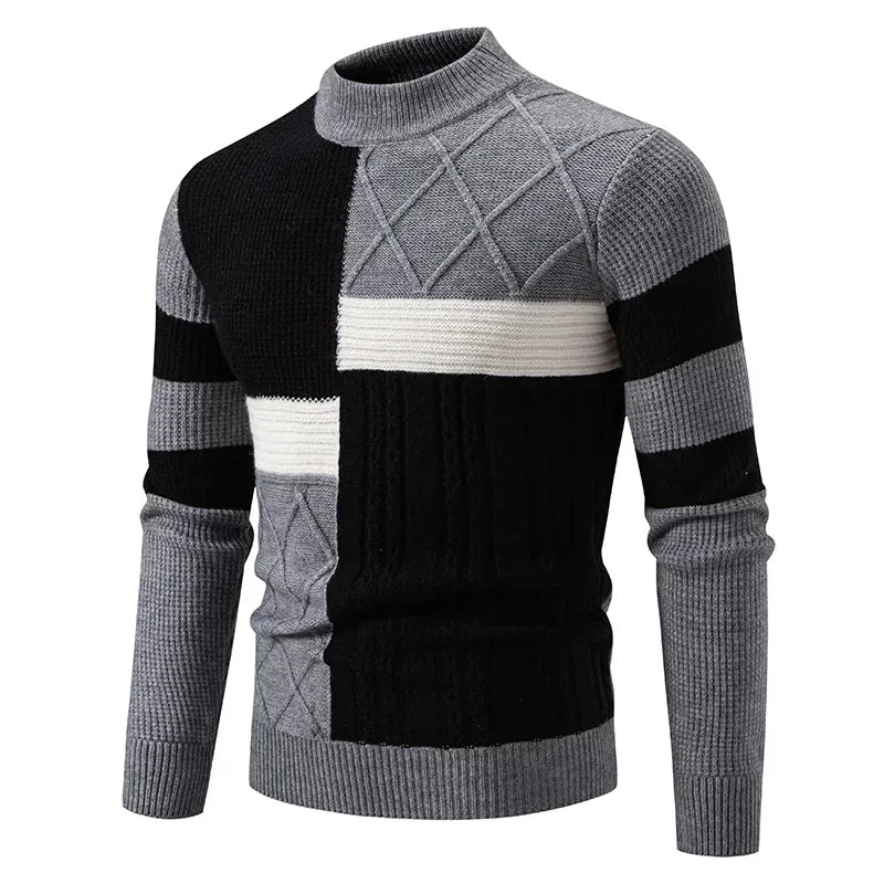 2025 High Quality Men's New Autumn and Winter Casual Warm Color Block Sweater Knit Tops Man Clothes