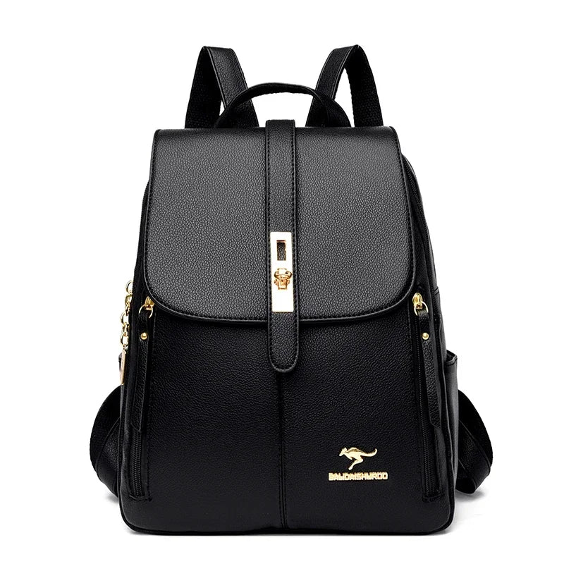 Luxury Women Leather Backpacks for Girls Casual Daypack Black Vintage Backpack School Bags for Girls Rucksack