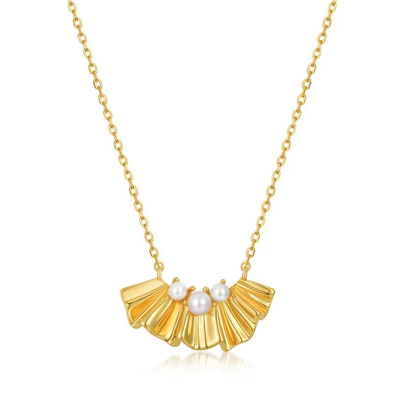 Romantic Gesang Flower Shell Bead 18K Gold PT950 Platinum Necklace Silk Neck Chain Silver Plated 7-Layer Gold