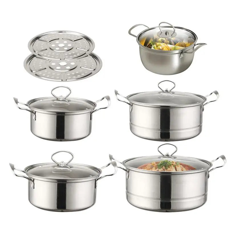 Sauce Pans with Lids Stock Pots Set Professional Cookware Kit for Stewing Steaming Vegetables Kitchen Home Restaurant
