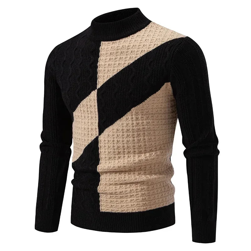 2025 High Quality Men's New Autumn and Winter Casual Warm Color Block Sweater Knit Tops Man Clothes