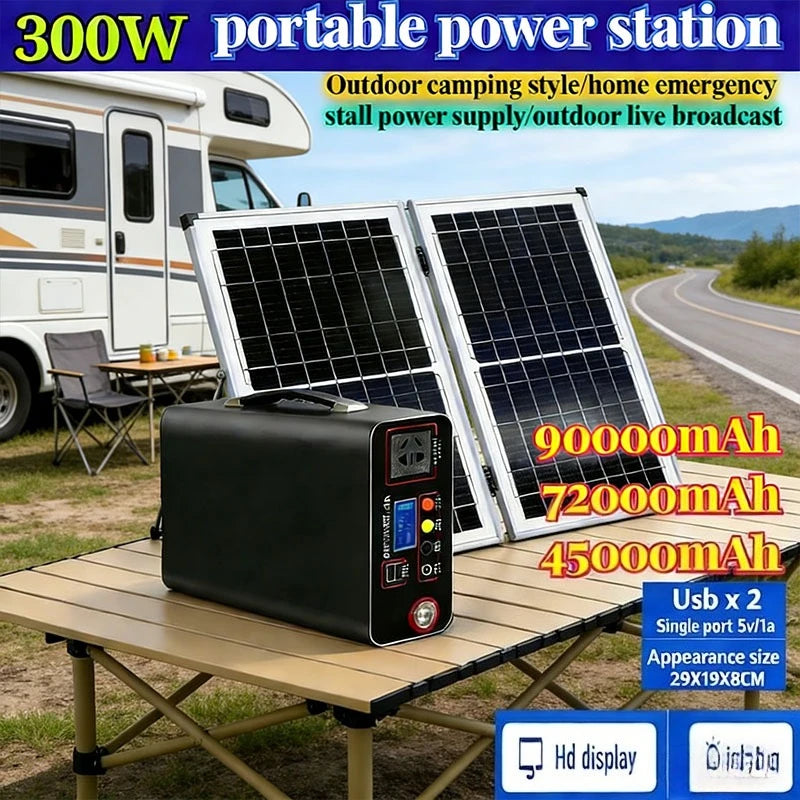 300W 220V Portable Power Station Solar Generator 333Wh 90000mAh LiFePo4 Portable Power Bank for Camping RV with Solar Panel