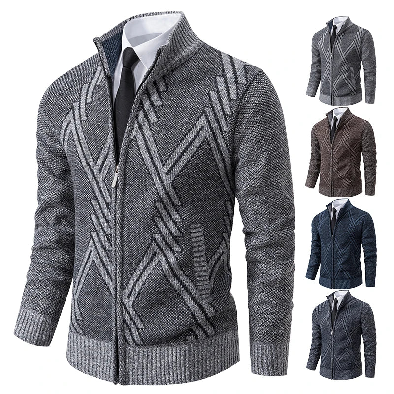 Men's Knit Cardigan Autumn Winter Sweater Coat Man Clothes Brown Blue Luxury Brand Button Fleece Lined Male Knitting Jackets