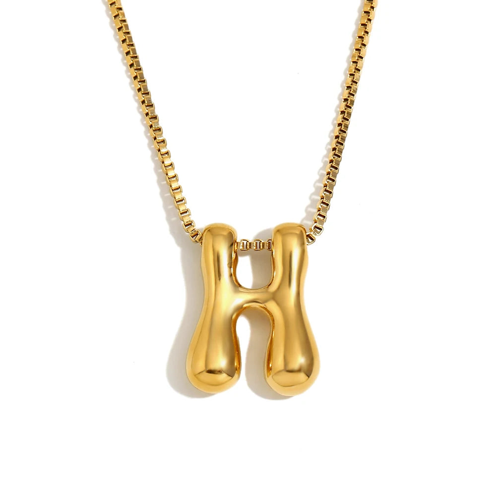 E.B.belle Large Size Bubble 26 Letter Pendant Necklace 18K Gold Plated Hypoallergenic Decoration Alphabet Neck Jewelry