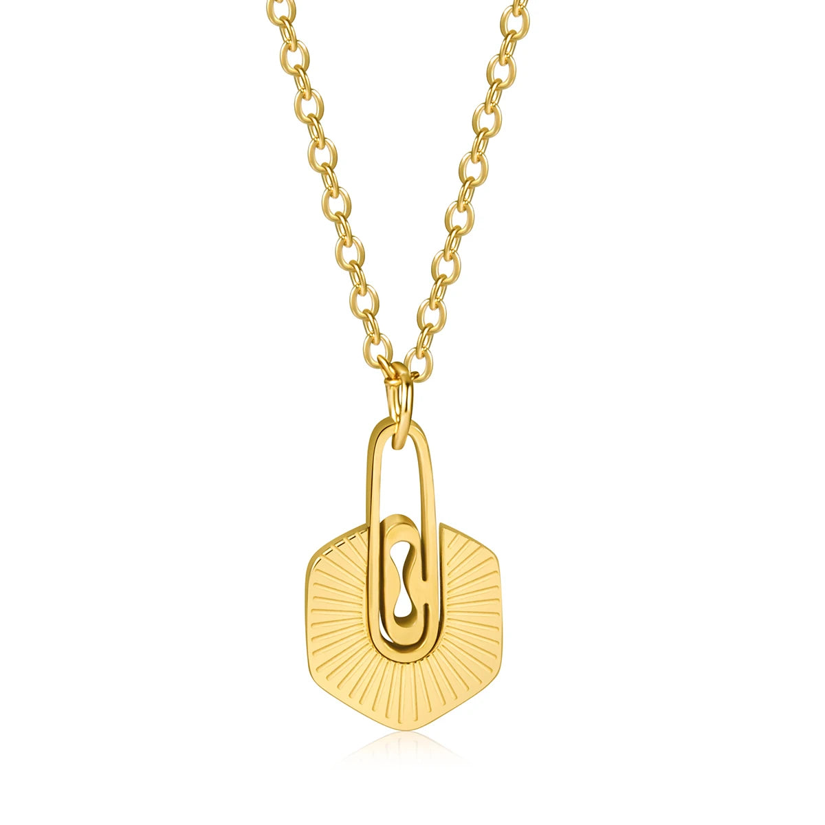 Wild & Free Exquisite Stainless Steel Necklace Real Gold Plated Radiation Texture Pendant for Women Trendy French Neck Chain
