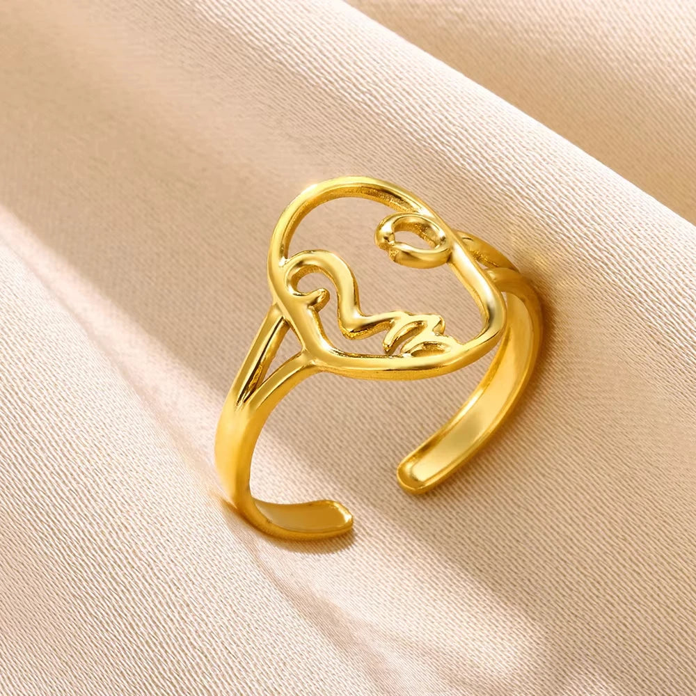 Vintage Stainless Steel Portrait Pearl Zircon Gold Plated  Rings For Women Luxury Coin Imitation Finger Ring Personality Jewelry