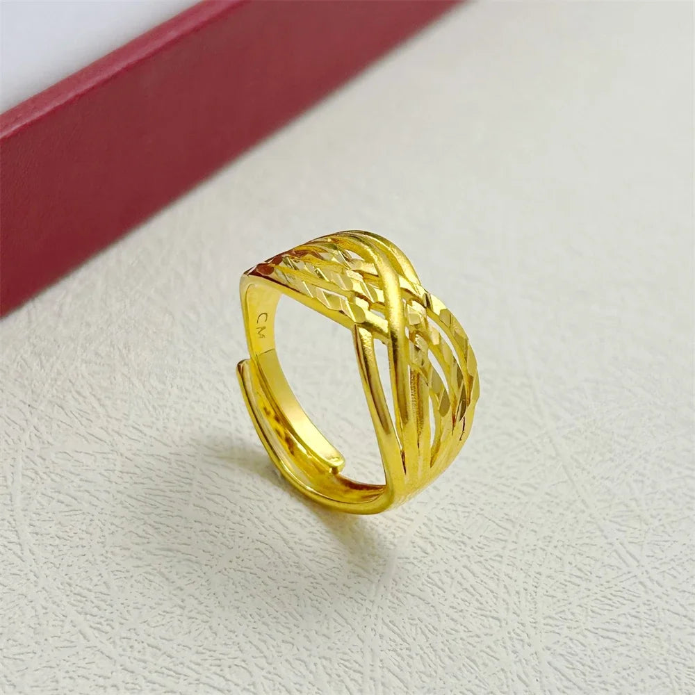 Engagement Rings for Women Lady Gold Plated Cross Lines Finger Ring Adjustable Anillos Wedding Band Jewelry Accessories Bijoux