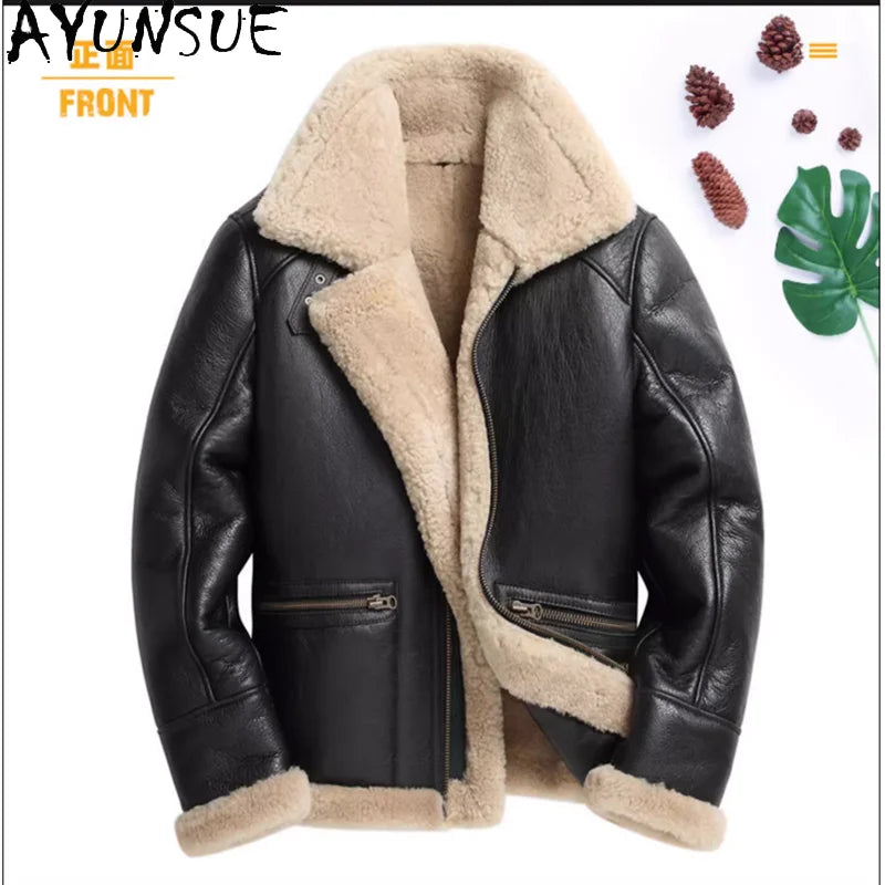 AYUNSUE Natural Sheepskin Wool Coat 25 Winter Jacket Mens Fur Jackets Coats Motocycle& Biker Genuine Leather Jacket Men Clothes