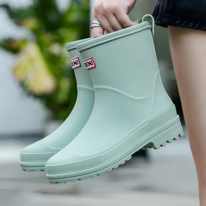 Rain Shoes for Women Fashion Mid Calf Rubber Boot Waterproof Work Garden Shoes for Women Non Slip Wading Shoe Botas Lluvia Mujer