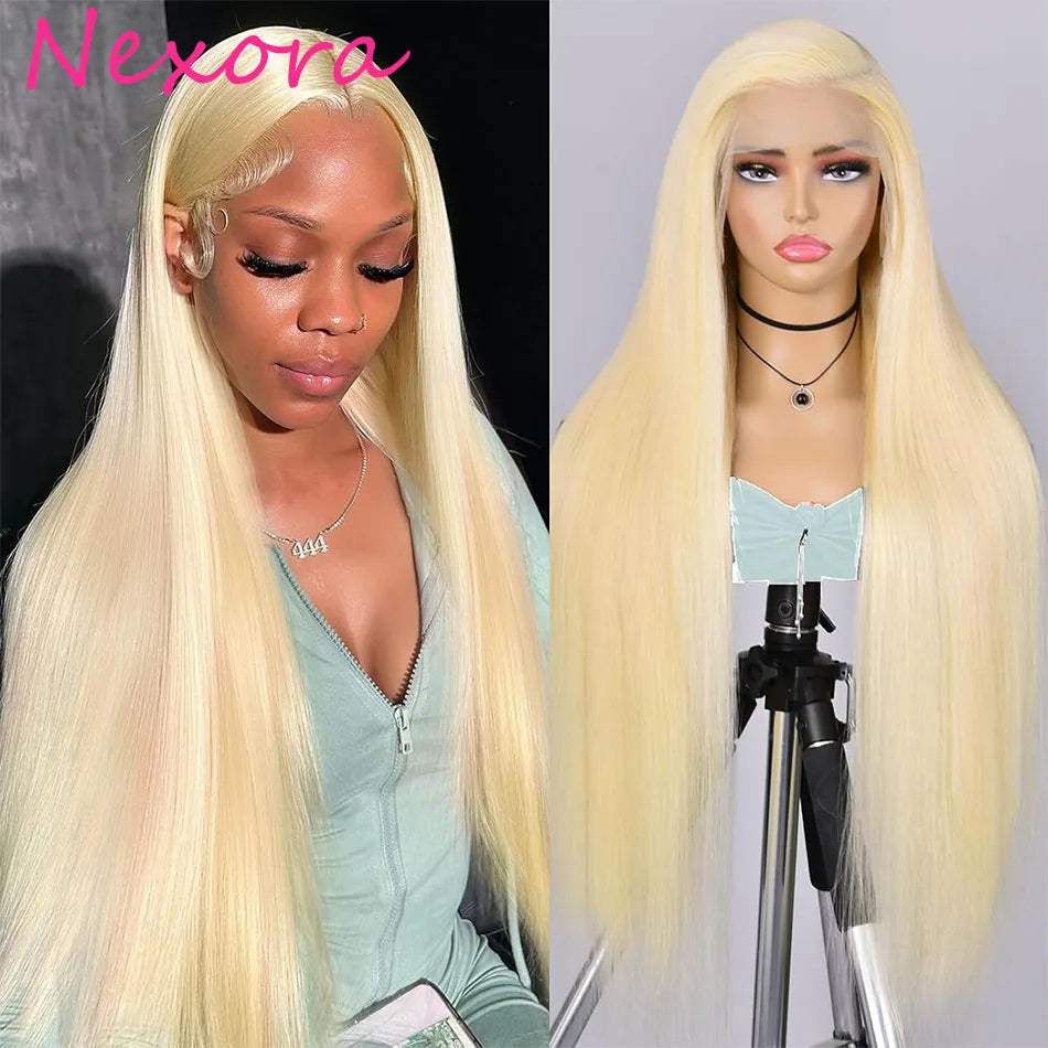Nexoro Female 613 Blonde Straight Human Hair Wig 13x4 Lace Front Pre Plucked Baby Hair Natural Hairline Brazilian Hd Lace