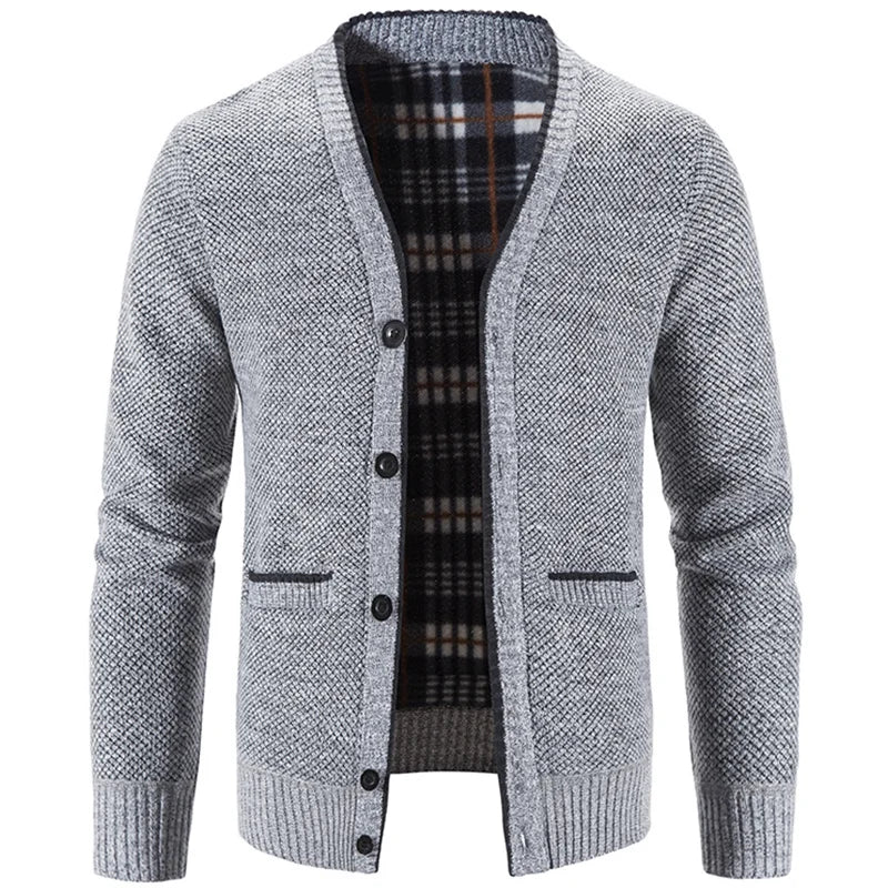 Men's Knit Cardigan Autumn Winter Sweater Coat Man Clothes Brown Blue Luxury Brand Button Fleece Lined Male Knitting Jackets