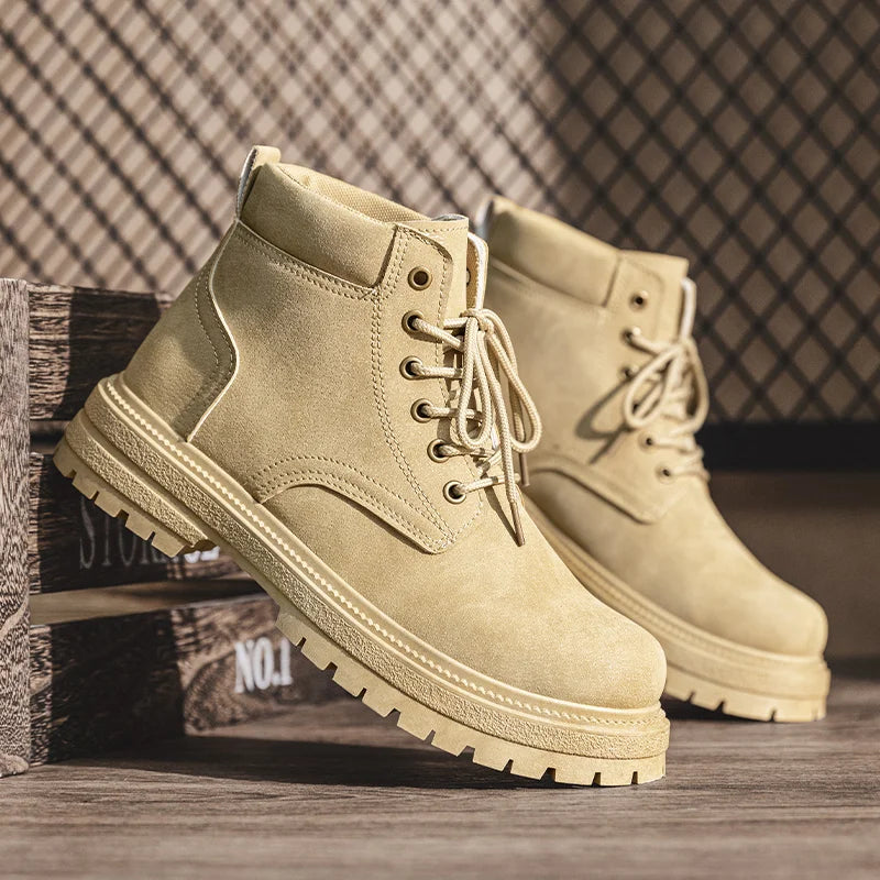 Classic Black Men's Motorcycle Shoes Autumn Winter Platform Leather Boots Man Outdoor Lace-Up Ankle Boots for Men Botas Hombre