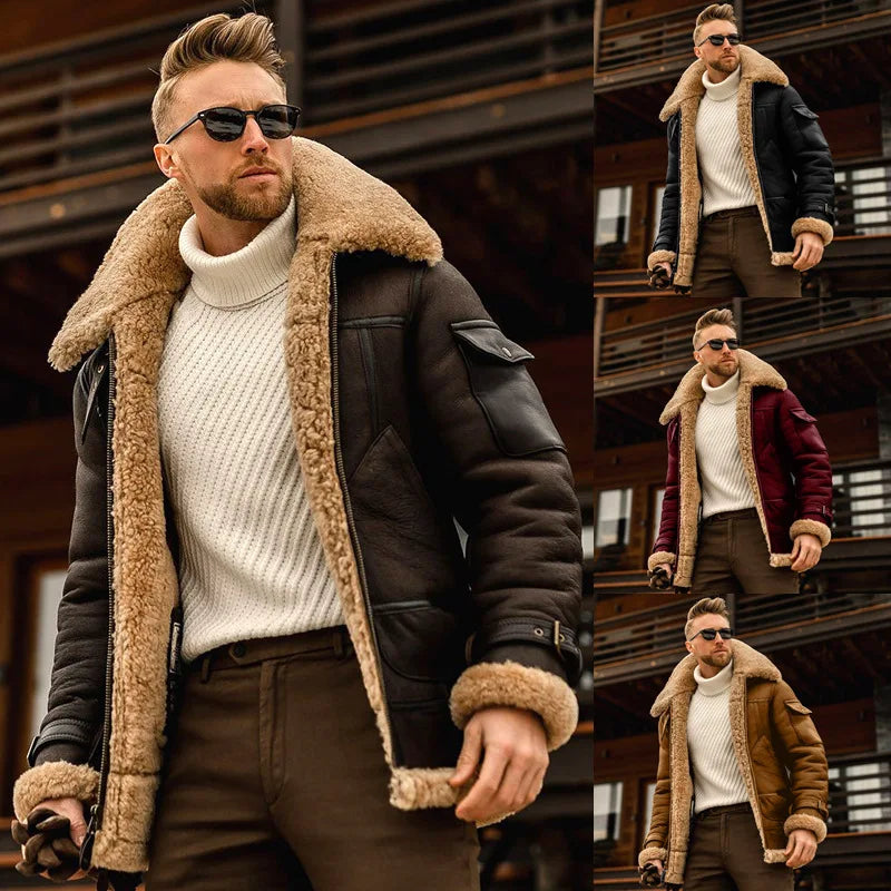 Men's Thickened Fur Collar Windproof Pu Leather Coat Male Brand Leather Jacket Men's Winter Motorcycle Clothes Leanther Jacket