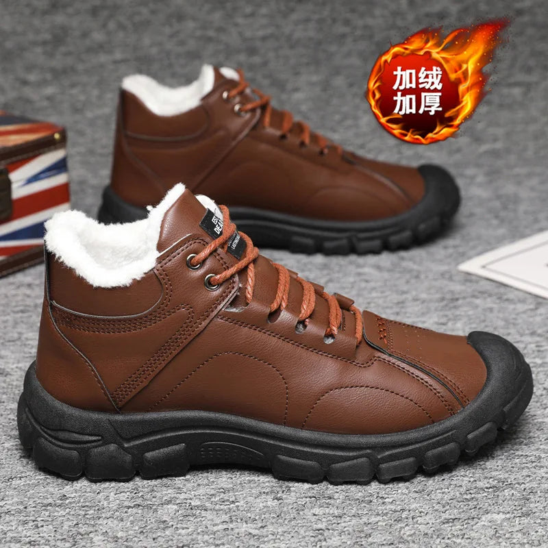 Men's winter thickened and warm snow boots, fashionable solid-color men's boots, soft-soled and soft-top men's shoes