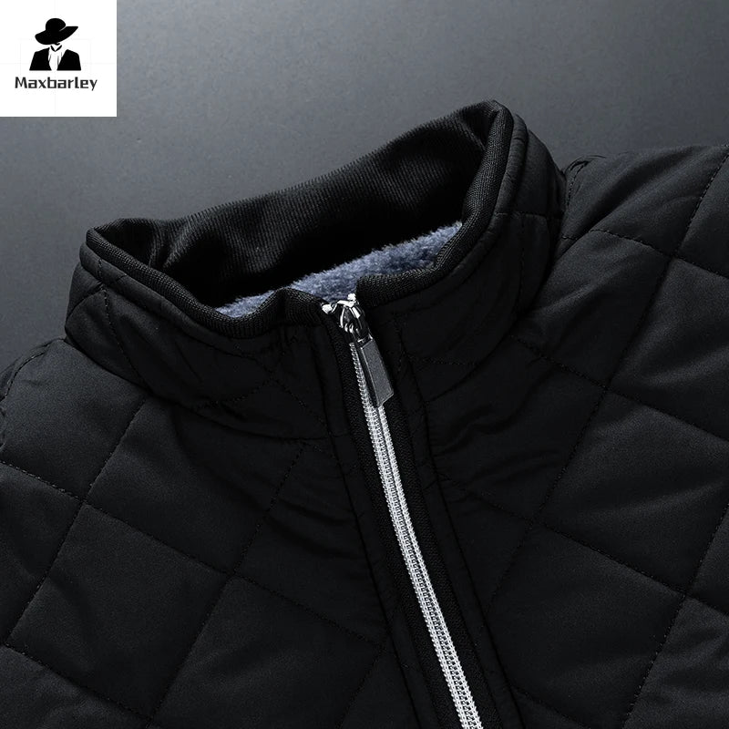 2024 Winter Cold-proof Jacket Men's Casual fleece-lined Thickened Zipper Quilted Padded Coat Men's Business Commuting Warm Parka