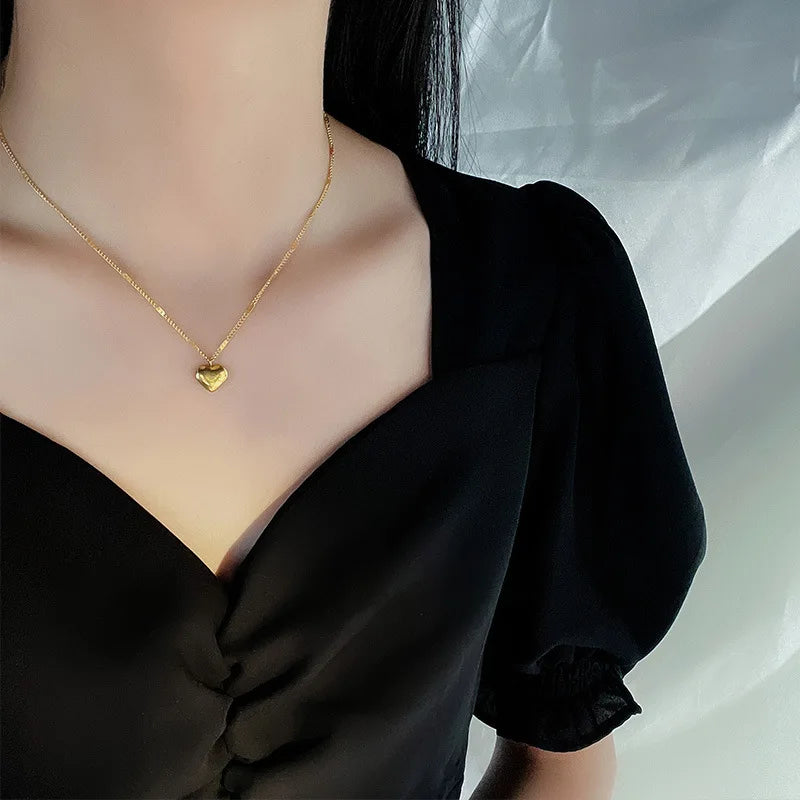 2025 New Titanium Steel Gold plated Love Heart Pendant Necklace For Women Trendy Simple Neck Light luxury Jewelry Gift Choker