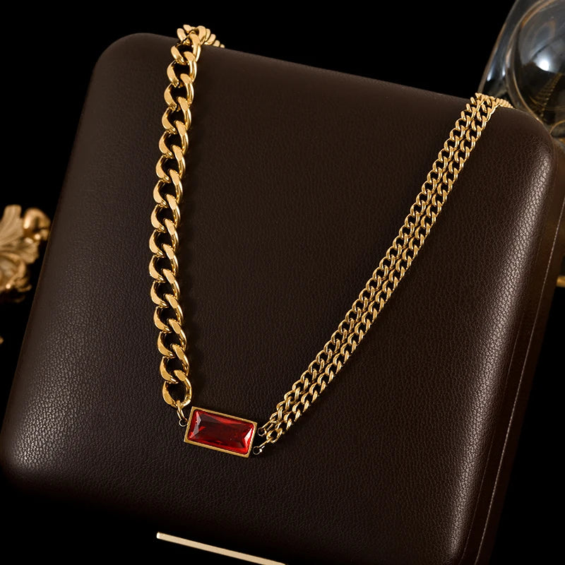 GANEMLY 316L Stainless Steel Black Crystal Necklace For Women Trendy Waterproof Neck Chain 18K Gold Plated Jewelry Femme Gift