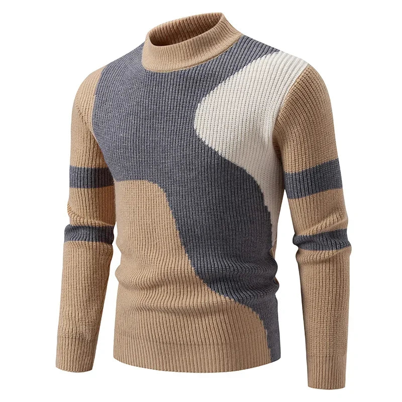 High Quality Men's New Autumn and Winter Casual Warm Color Block Sweater Knit Tops Man Clothes