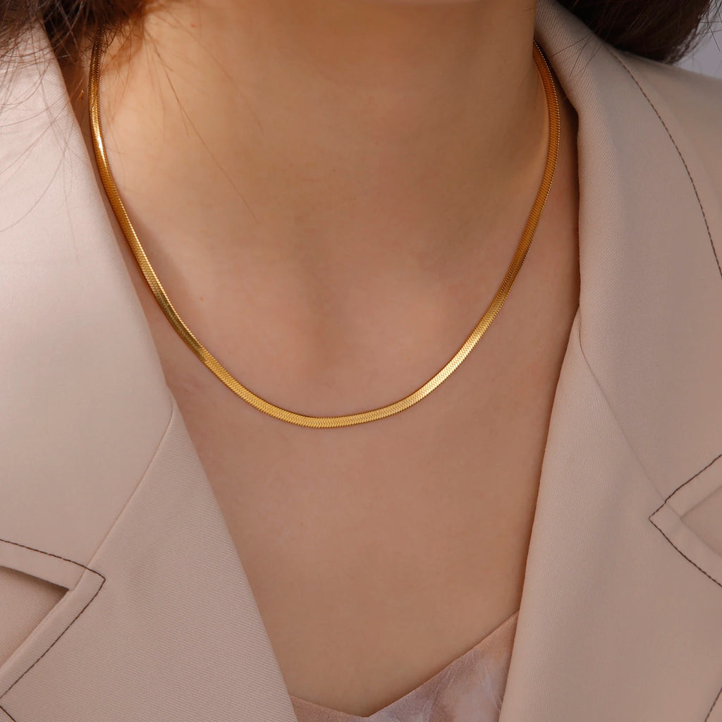 Skyrim Snake Chain Necklace Stainless Steel Gold Color Choker Herringbone Neck Chains for Women Men Jewelry Valentine Gift New