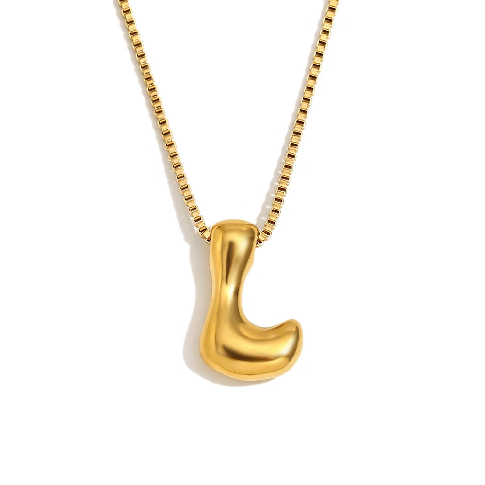 E.B.belle Large Size Bubble 26 Letter Pendant Necklace 18K Gold Plated Hypoallergenic Decoration Alphabet Neck Jewelry