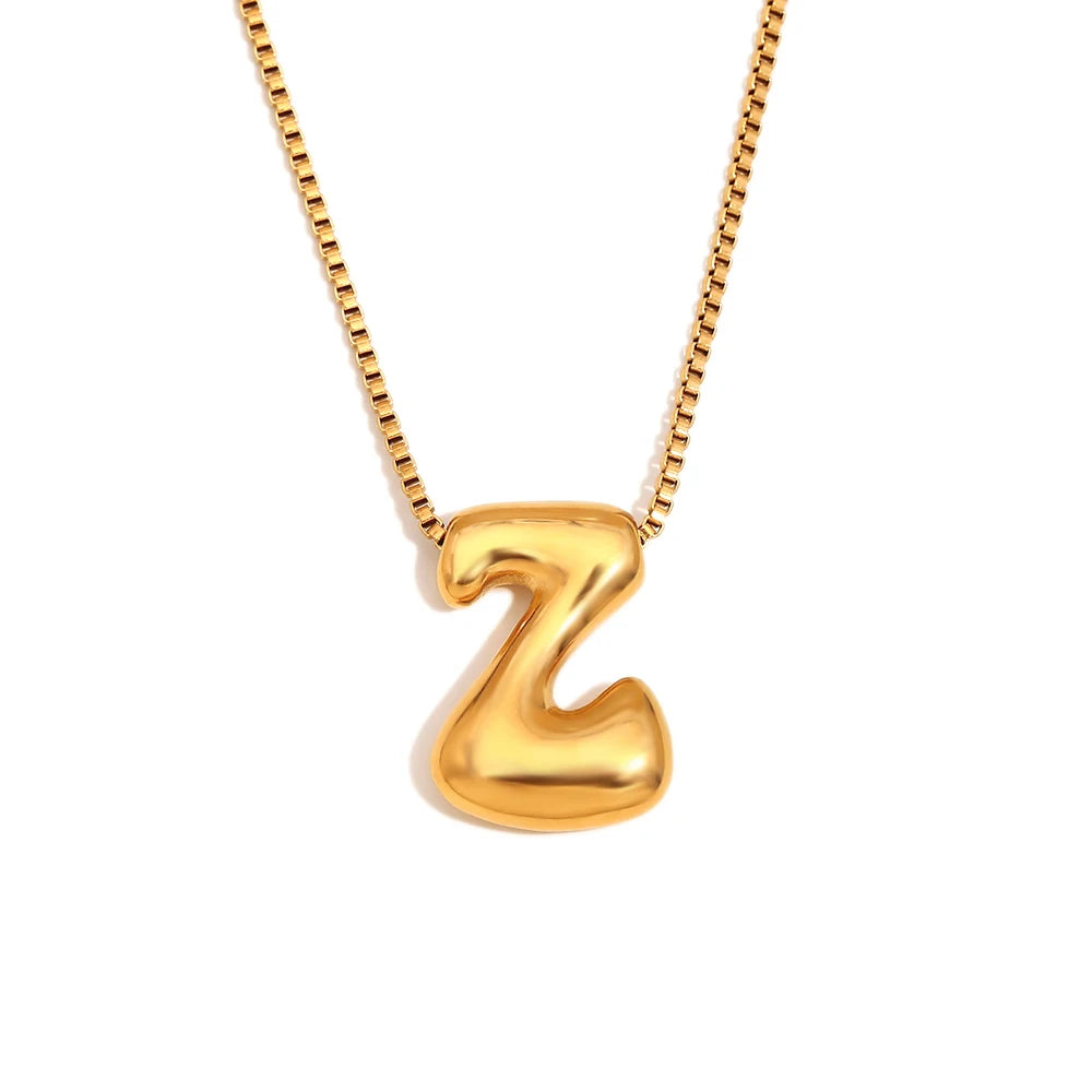 E.B.belle Large Size Bubble 26 Letter Pendant Necklace 18K Gold Plated Hypoallergenic Decoration Alphabet Neck Jewelry