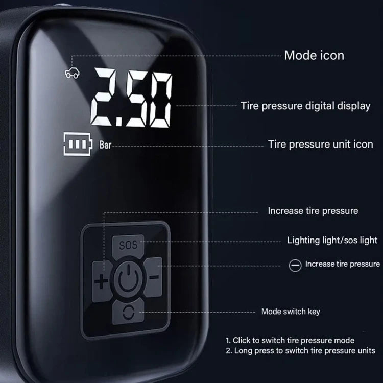12V Car Tire Inflator Pump Portable Air Compressor - Cigarette Lighter Powered Only, Wired (Not for Power Bank/Home Use)