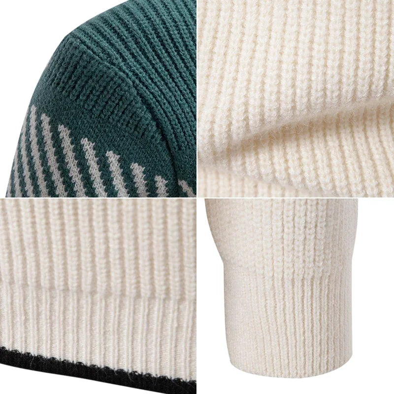 High Quality Men's New Autumn and Winter Casual Warm Color Block Sweater Knit Tops Man Clothes