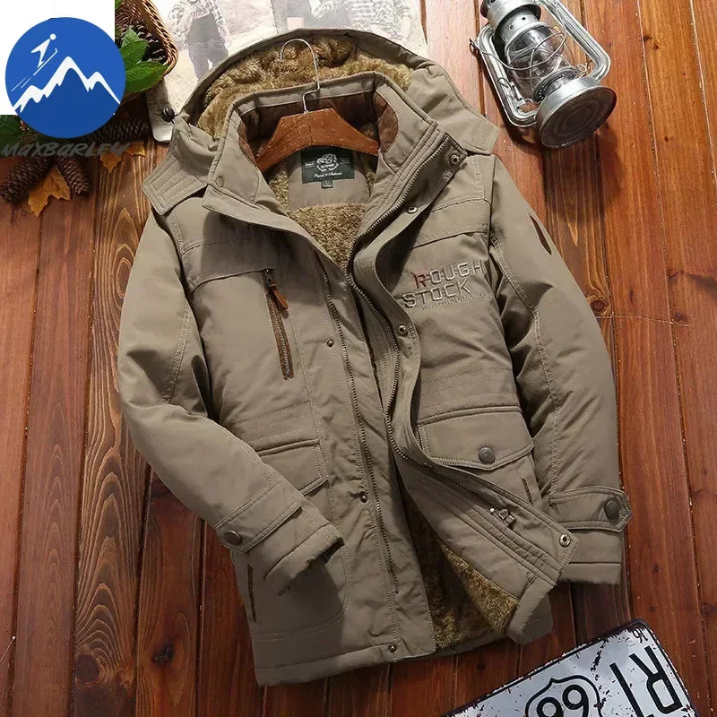 Winter Fleece Long Jacket Men Casual Thicken Warm Cotton Padded Jackets Man Fashion Hooded Outdoor Windproof Parkas Snow Coat