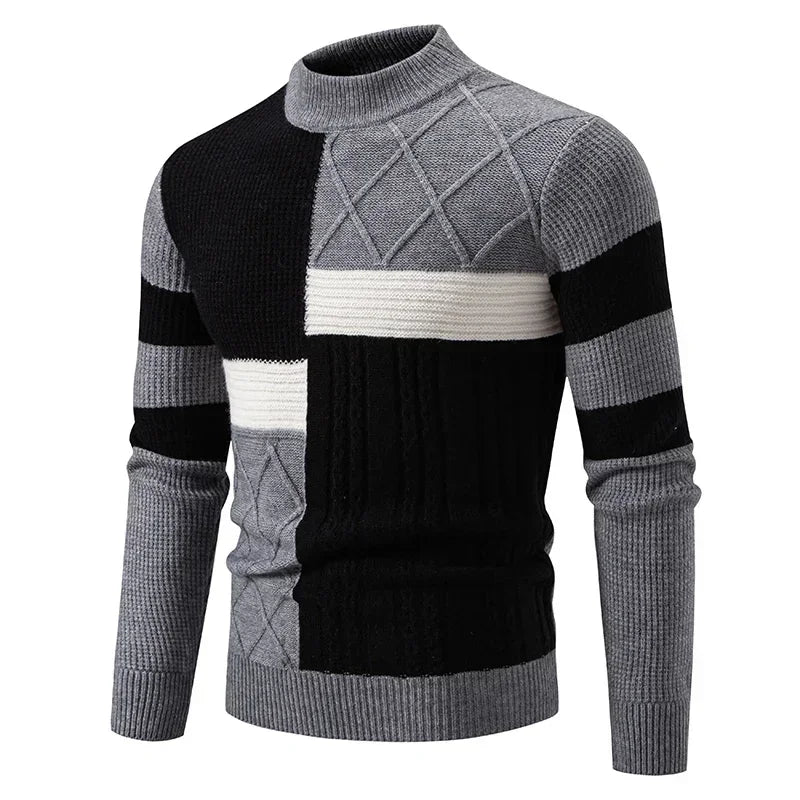 2025 High Quality Men's New Autumn and Winter Casual Warm Color Block Sweater Knit Tops Man Clothes