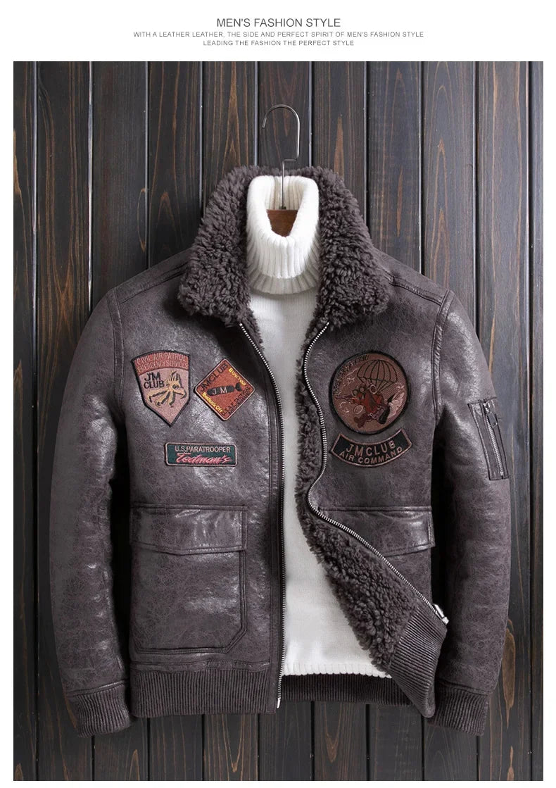 2023 New Sheep Fleece Men's Fur Jacket Men Short Flip Collar Wool Real Fur Coat for Men Motorcycle Air Force Jackets Casacas FCY