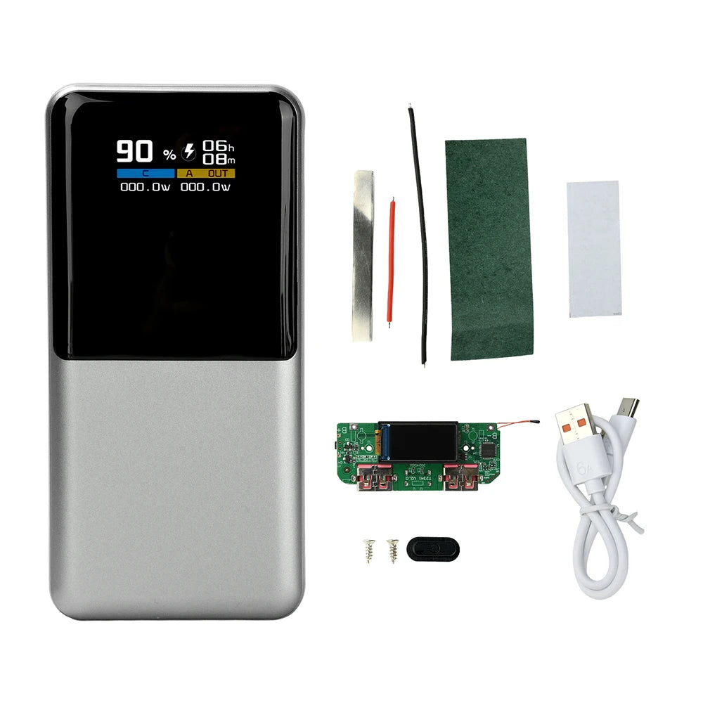 Portable Power Bank DIY Kit 22.5W Bidirectional Fast Charging Power Bank Mainboard TFT Color Display Battery Case Battery Shell