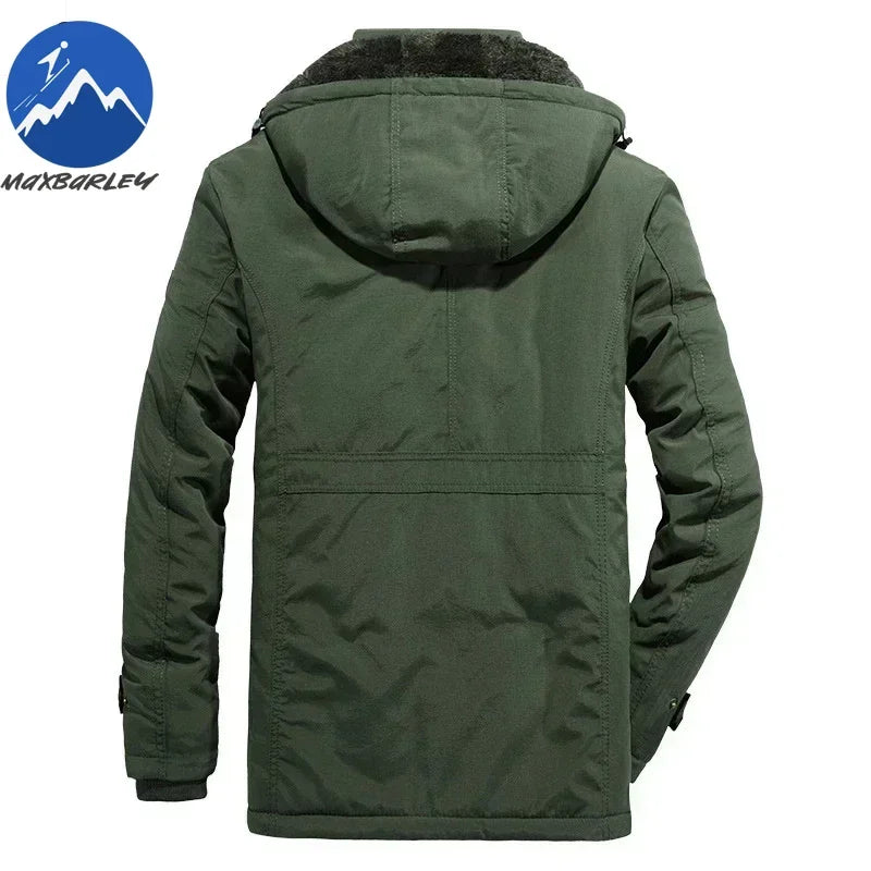 Winter Fleece Long Jacket Men Casual Thicken Warm Cotton Padded Jackets Man Fashion Hooded Outdoor Windproof Parkas Snow Coat