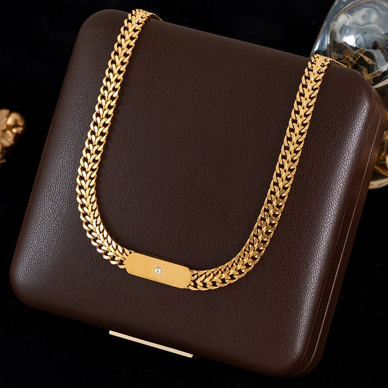 GANEMLY 316L Stainless Steel Black Crystal Necklace For Women Trendy Waterproof Neck Chain 18K Gold Plated Jewelry Femme Gift