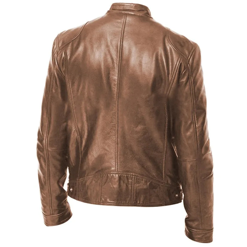 New Top Layer Vintage PU Leather Clothes Men's Stand Collar Motorcycle Clothes Youth Autumn and Winter Jacket Mens Biker Coat